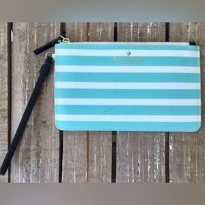Kate Spade Aqua and White Striped Clutch
